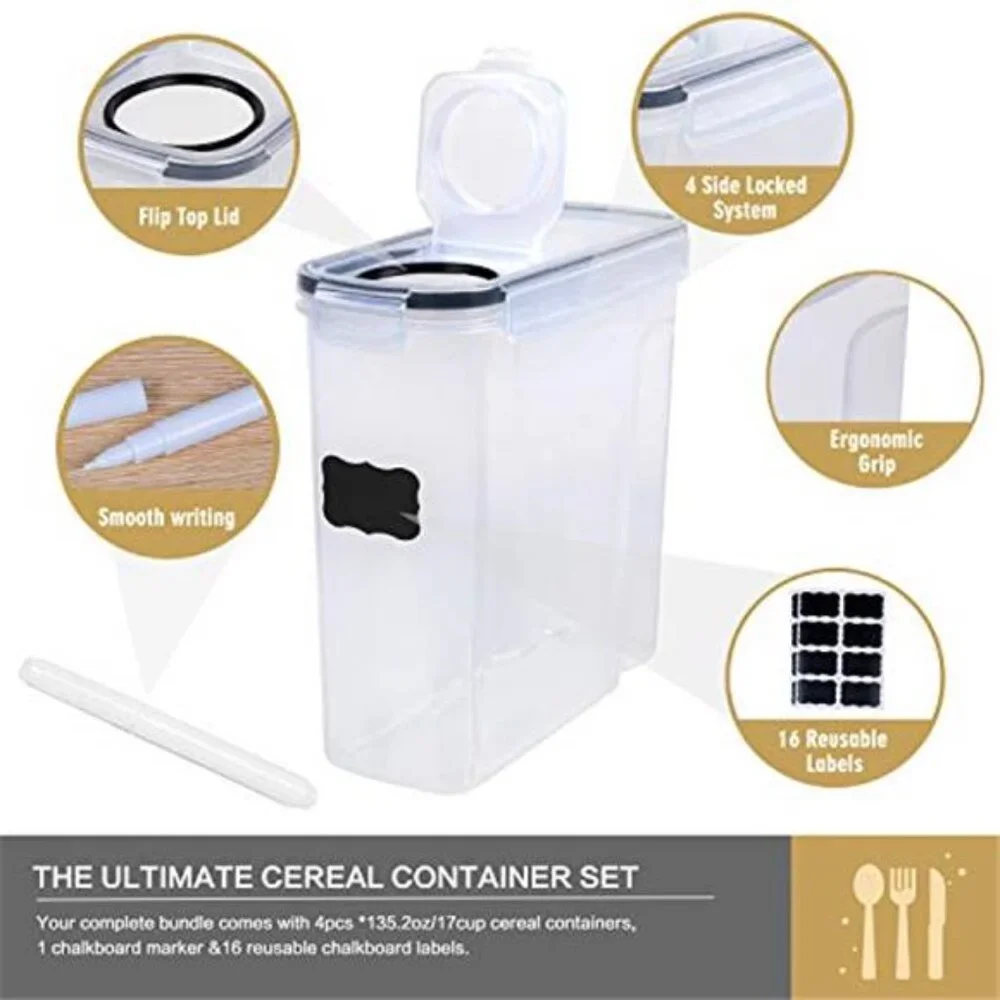 4 Pack Airtight Cereal Storage Containers 4L Clear Pantry Food Storage Set